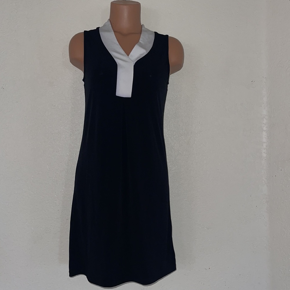 Sleeveless V-Neck Black Shift Color Block dress